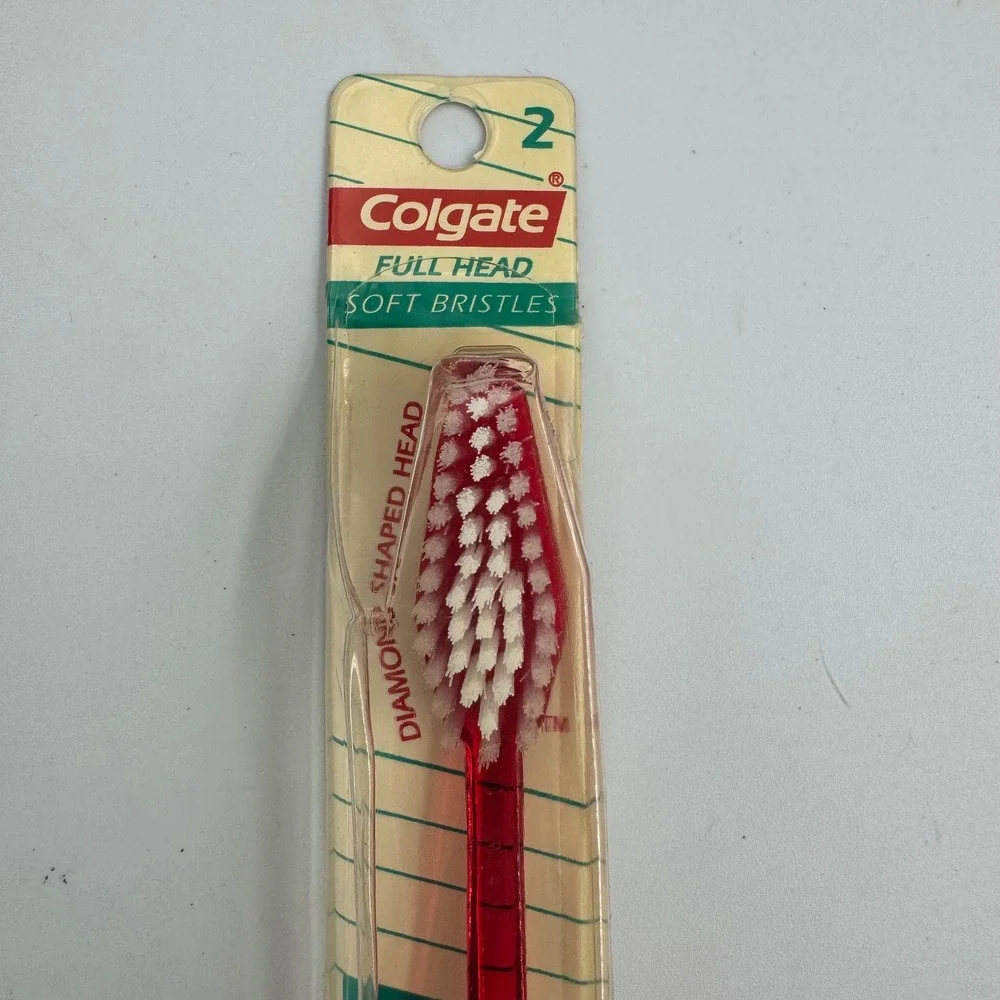 Colgate Plus Toothbrush Adult 2 Red Vintage 90s Full Head Soft NEW